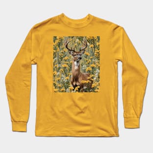 Nebraskan White Tailed Deer Surrounded By Goldenrod 1 Long Sleeve T-Shirt